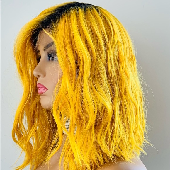 12” Deep Yellow Lace Front Wig with Dark Roots - Picture 4 of 6
